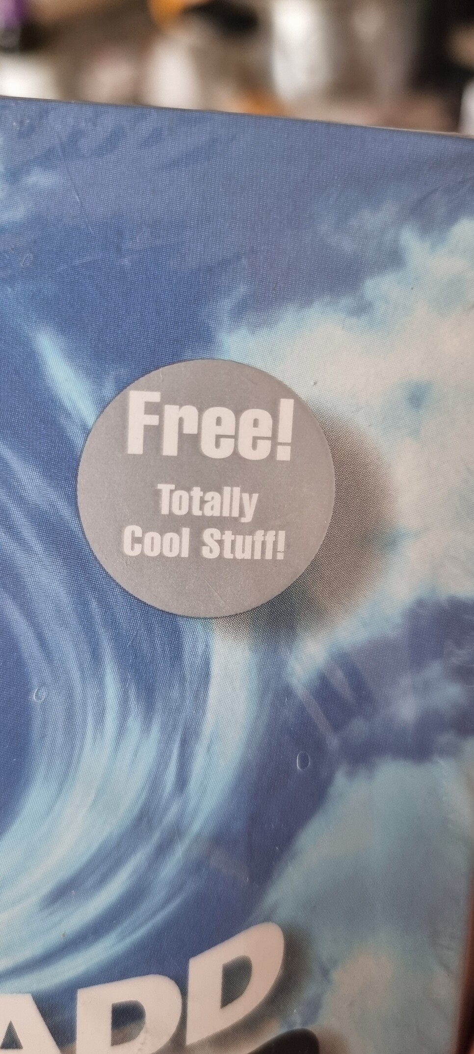 A label on a CD that says

Free! Totally cool stuff!