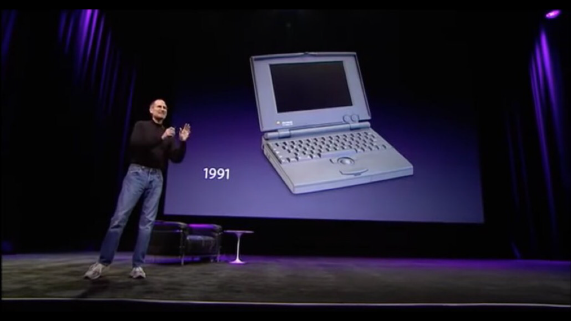 Steve jobs introducing the iPad and right before he does so, goes back to 1991 and the PowerBook 100 with my photo of one of my PowerBooks 100.